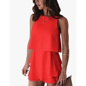 Women's Halter Neck Layered‎ Ruffle Hem Sleeveless Romper Shorts Jumpsuit Large